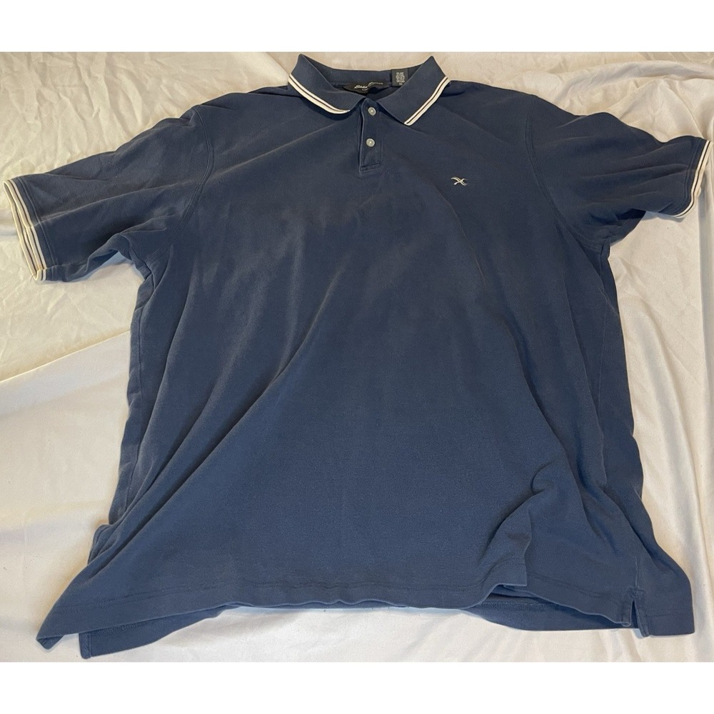 Eddie Bauer Polo Shirt Mens XL Blue 100% Cotton Tipped Collar Logo Short Sleeve